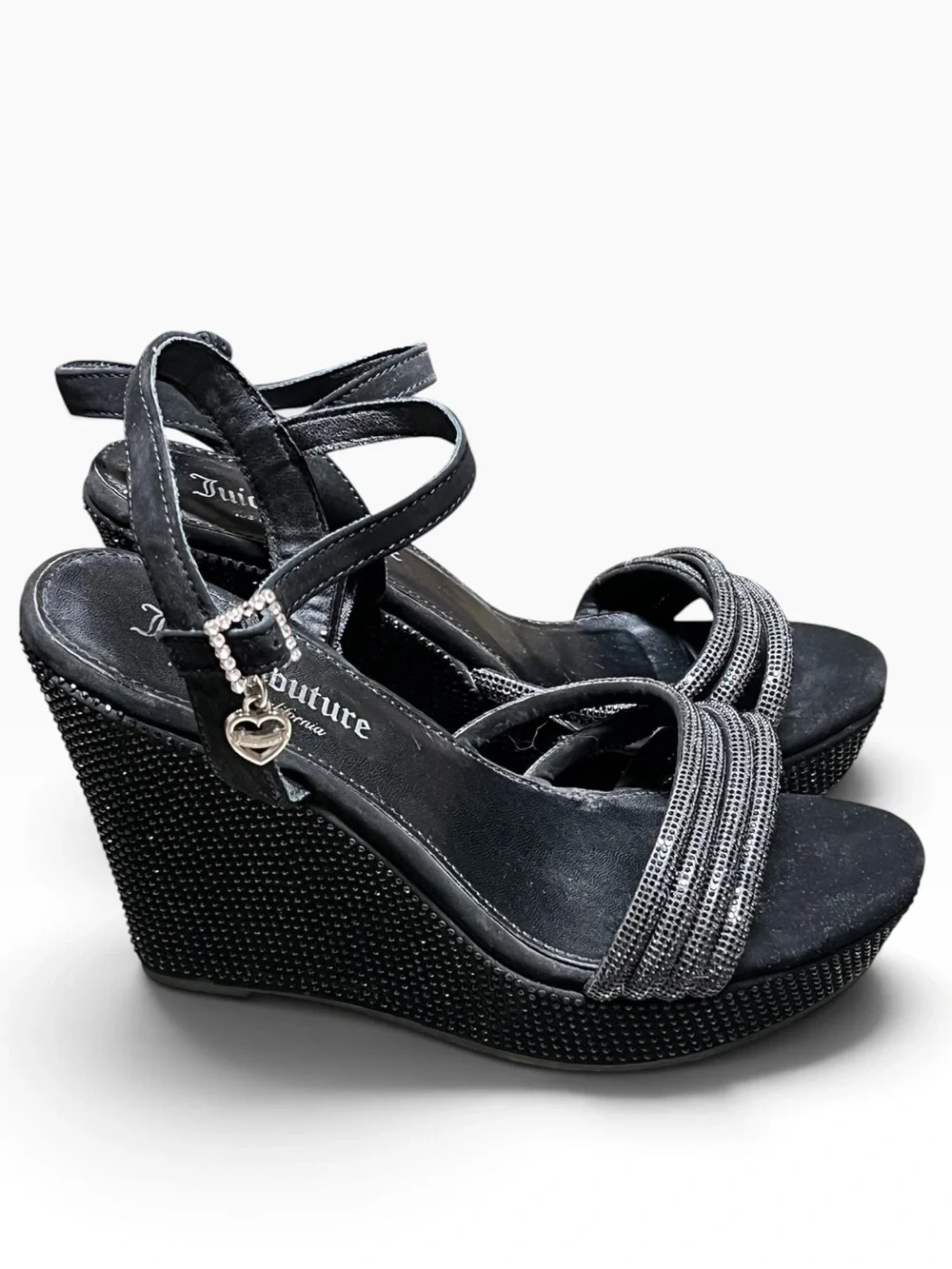 Juicy Couture Hippo black crystal wedge sandals